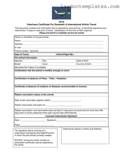 Fill Your Veterinary Certificate Travel Form