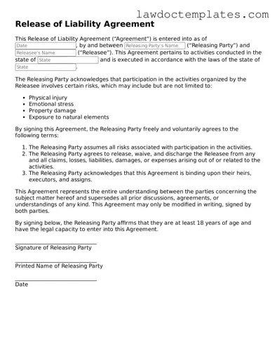 Blank Release of Liability Document