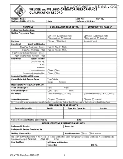 Fill Your Welder Performance Qualification Record Form