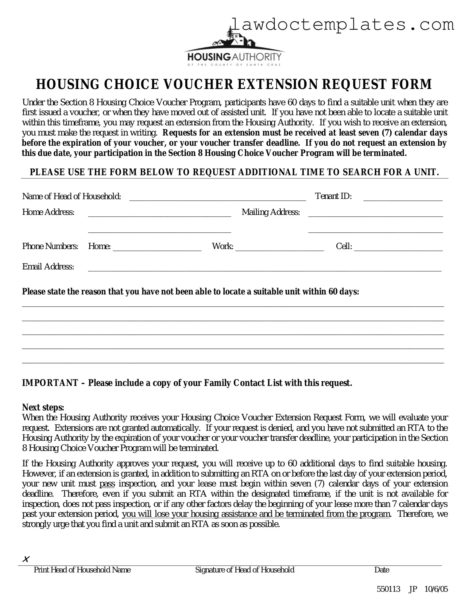Fill Your Section 8 Voucher Extension Form