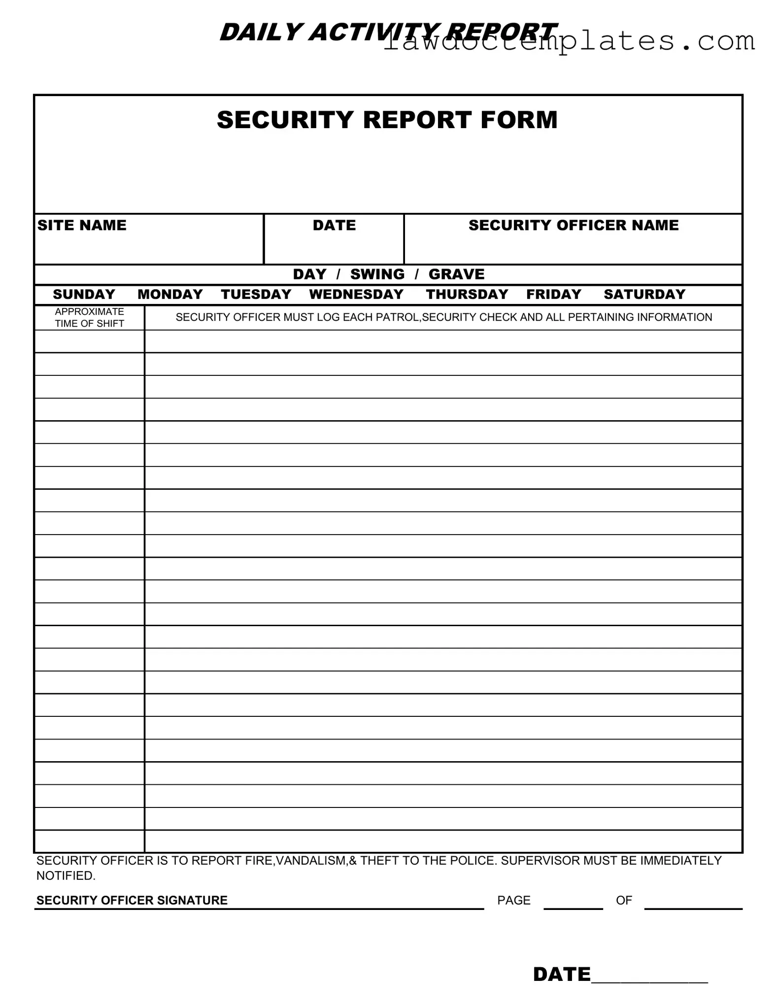 Fill Your Security Guard Daily Report Sample Form