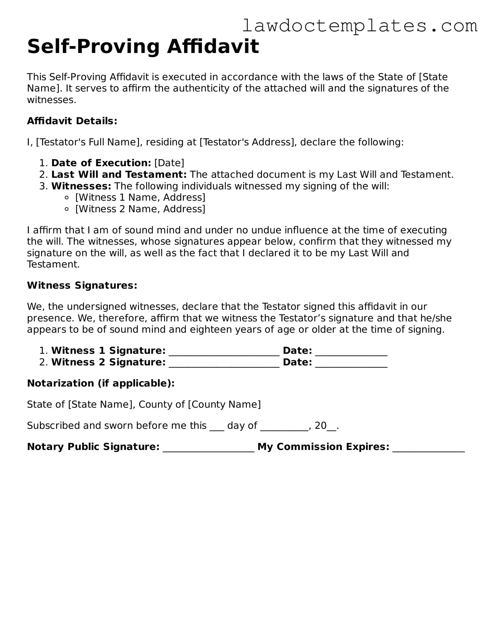 Blank Self-Proving Affidavit Document