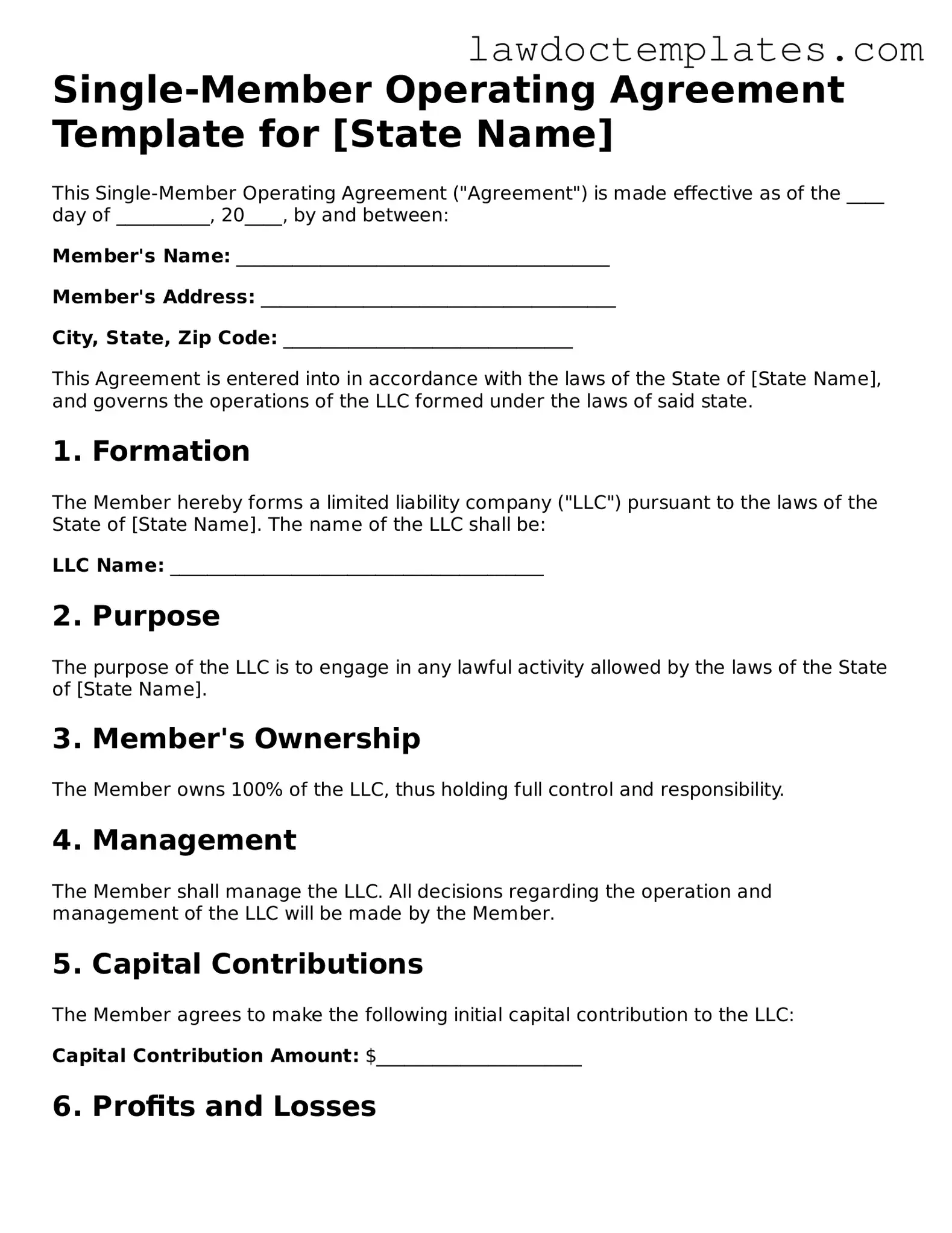 Blank Single-Member Operating Agreement Document
