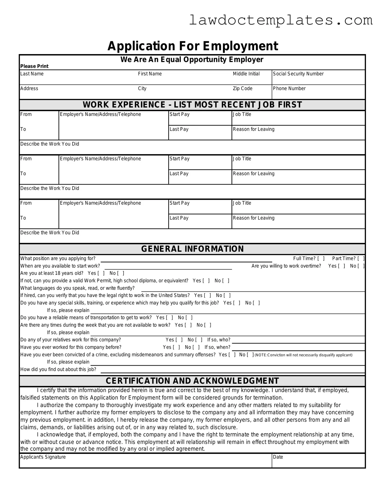 Fill Your Spanish Application Employment Form