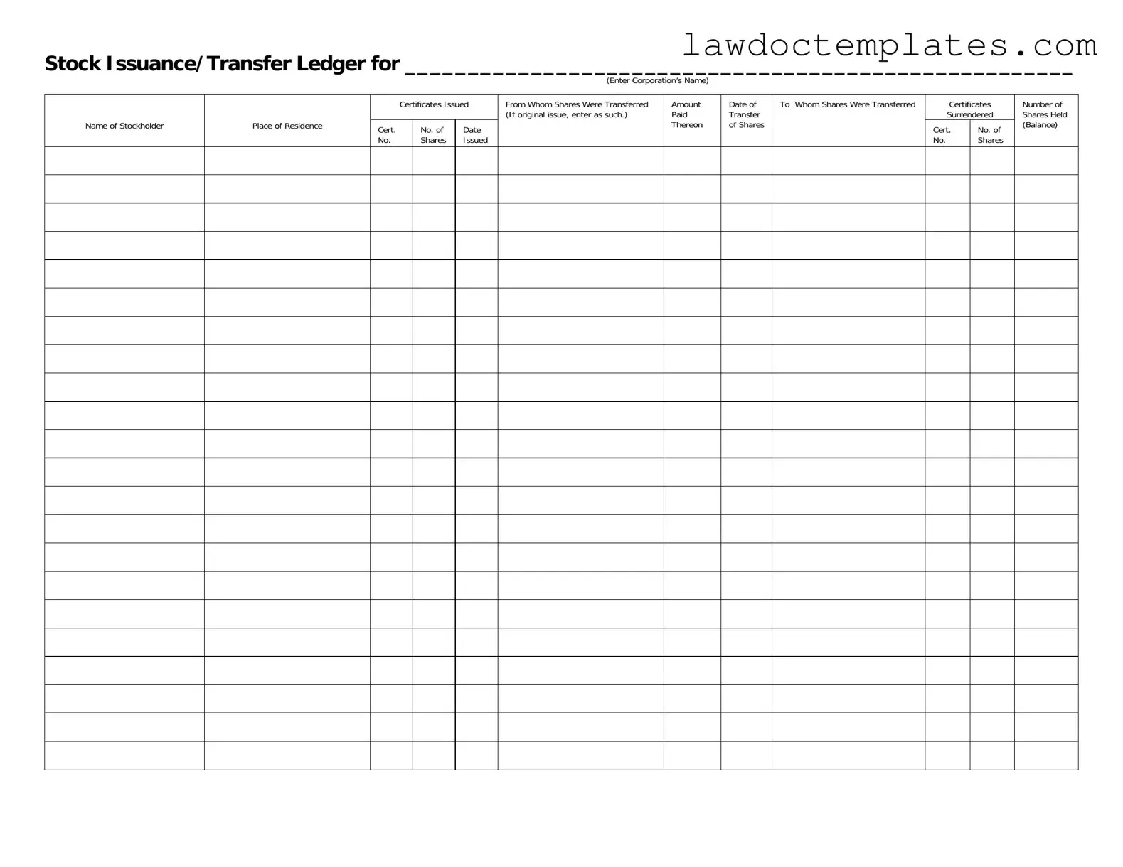Fill Your Stock Transfer Ledger Form
