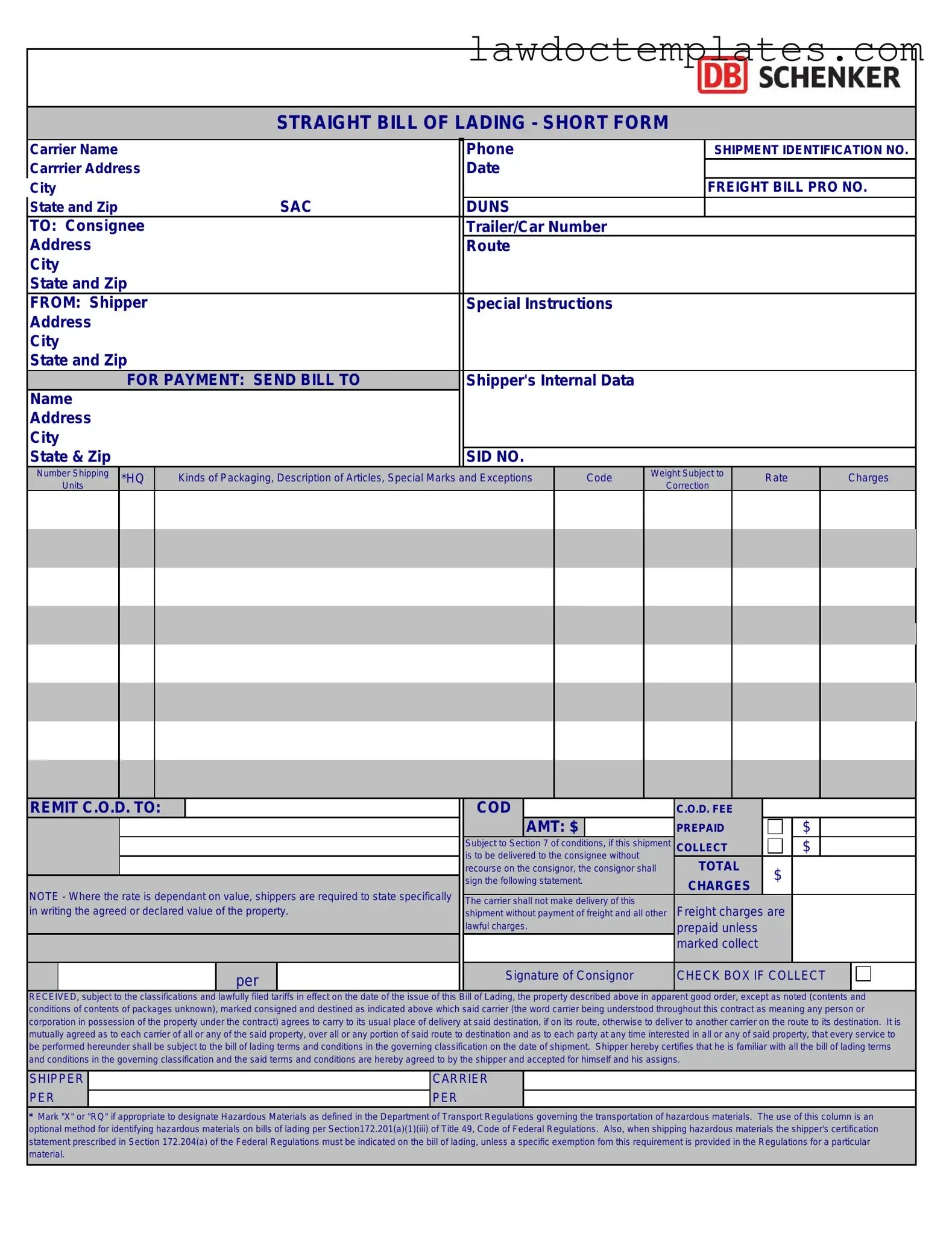Fill Your Straight Bill Of Lading Form