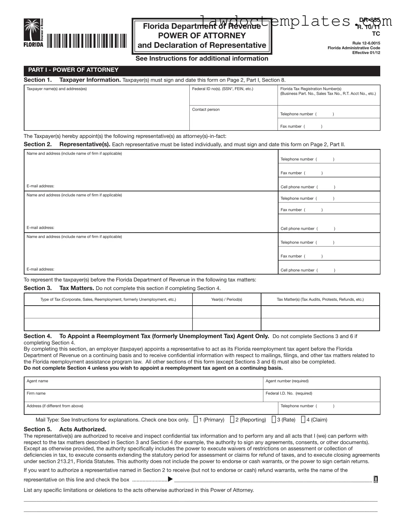 Fill Your Tax POA dr 835 Form