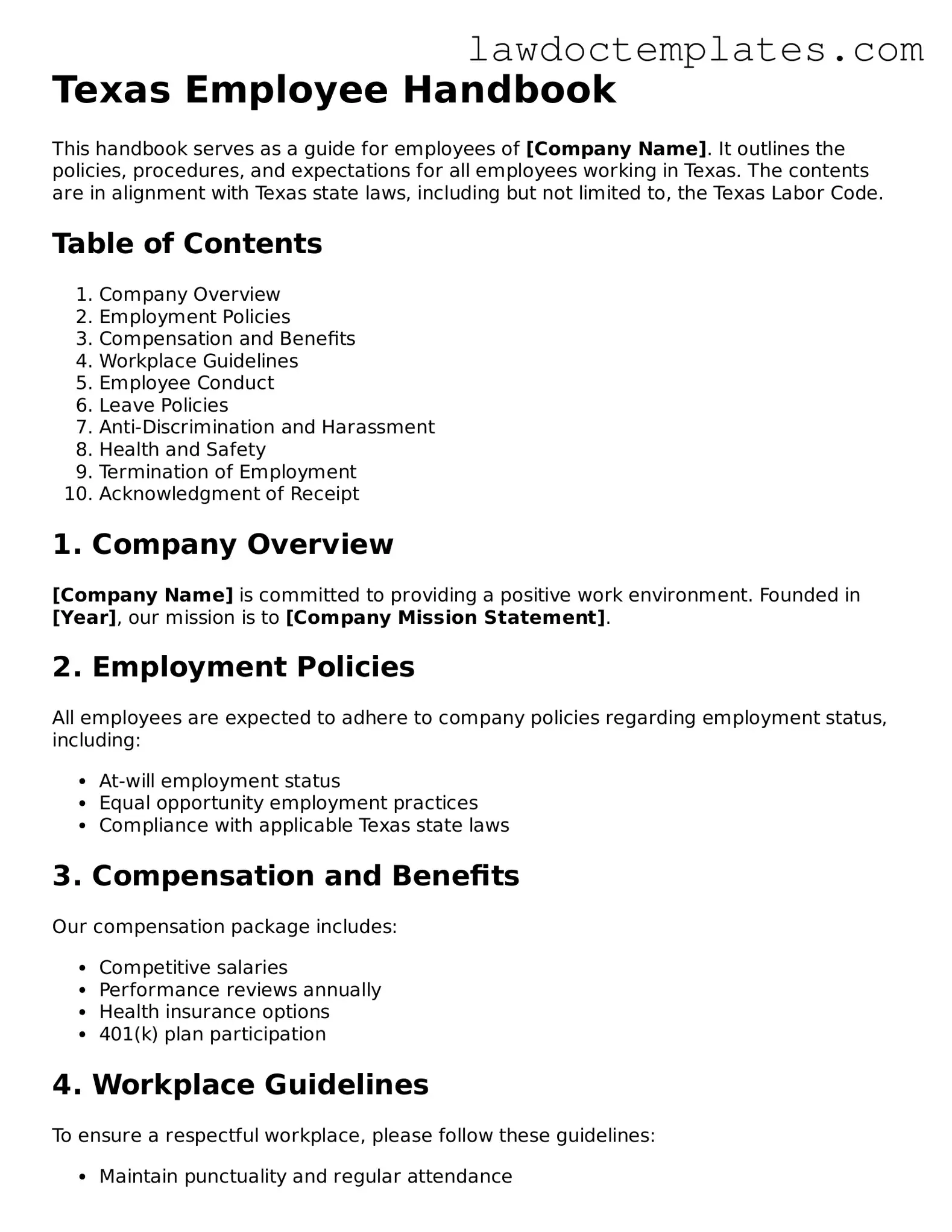 Employee Handbook Document for Texas State