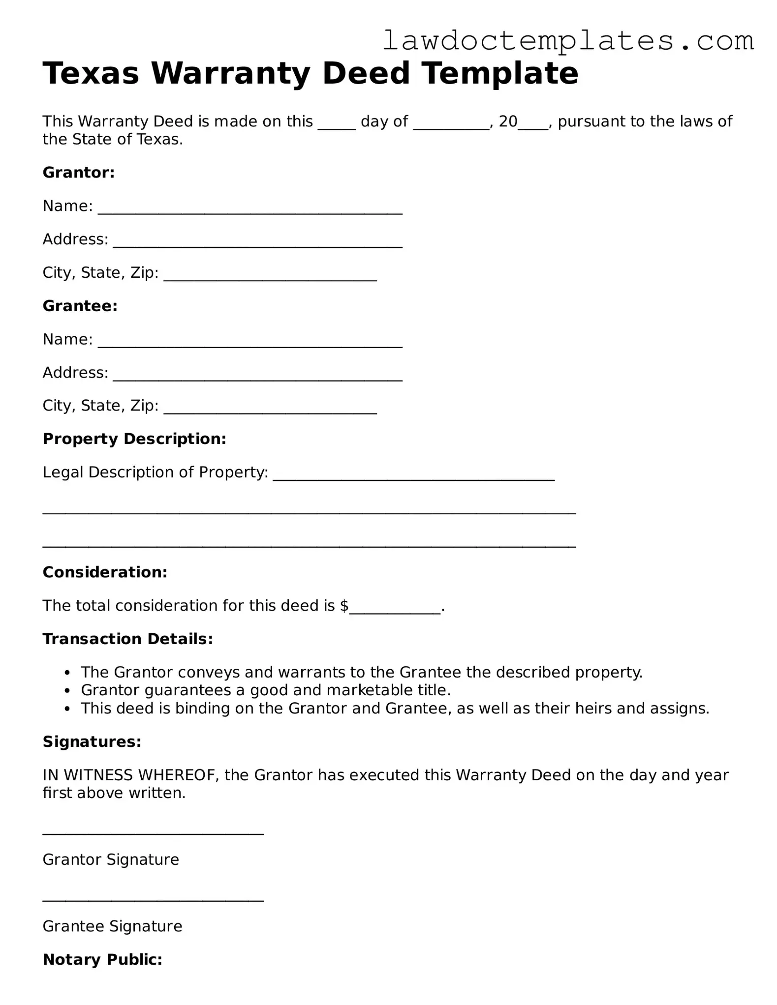 Deed Document for Texas State