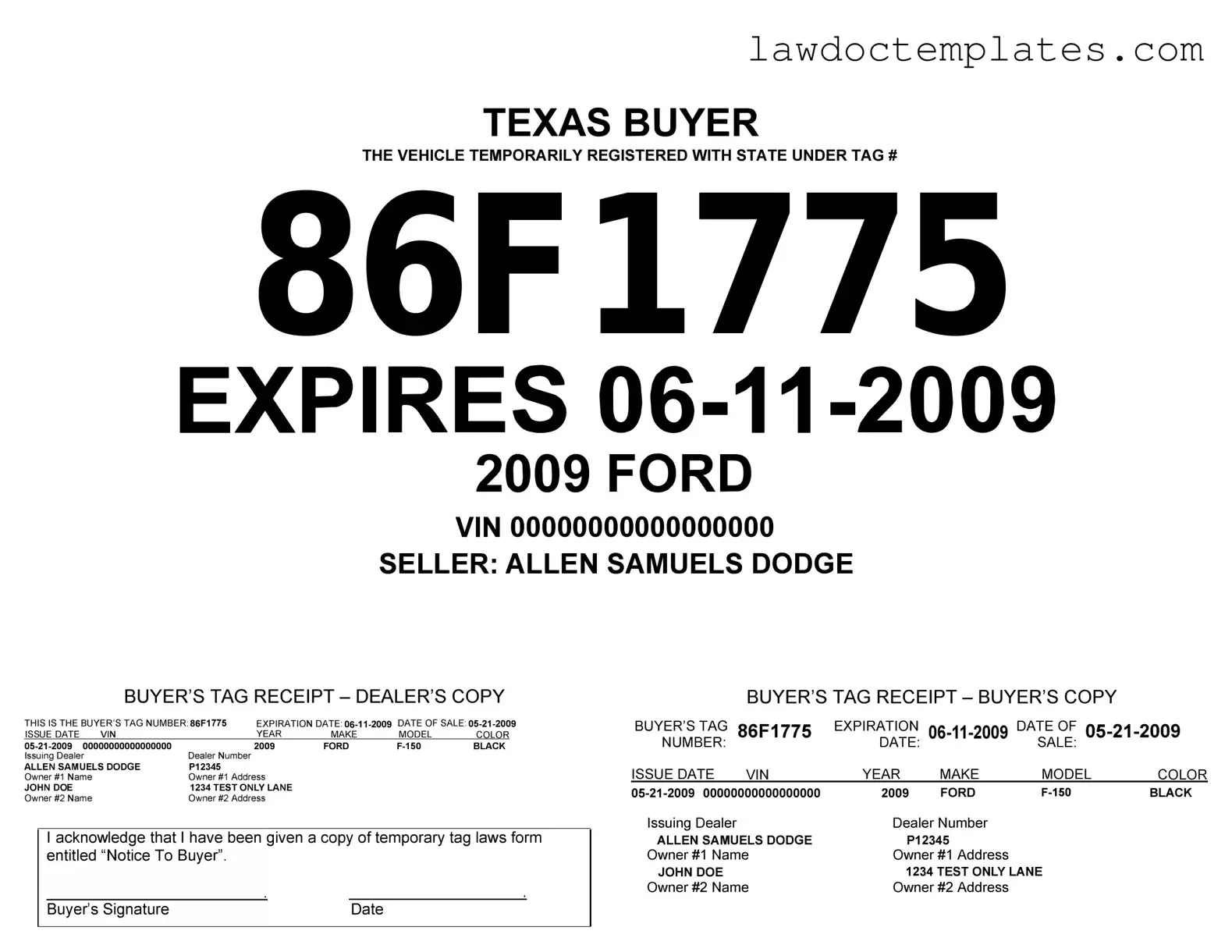 Fill Your Texas Temporary Tag Form
