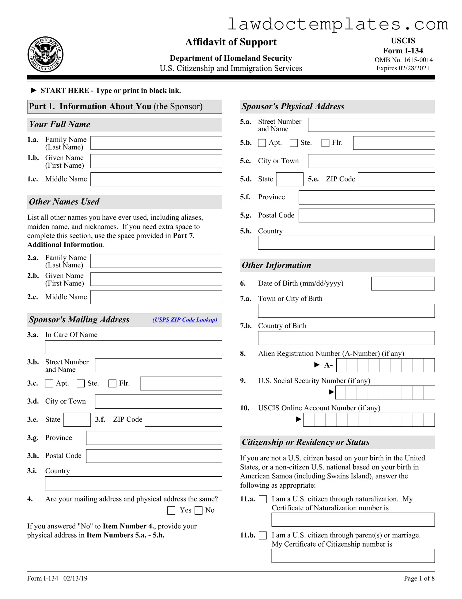 Fill Your USCIS I-134 Form