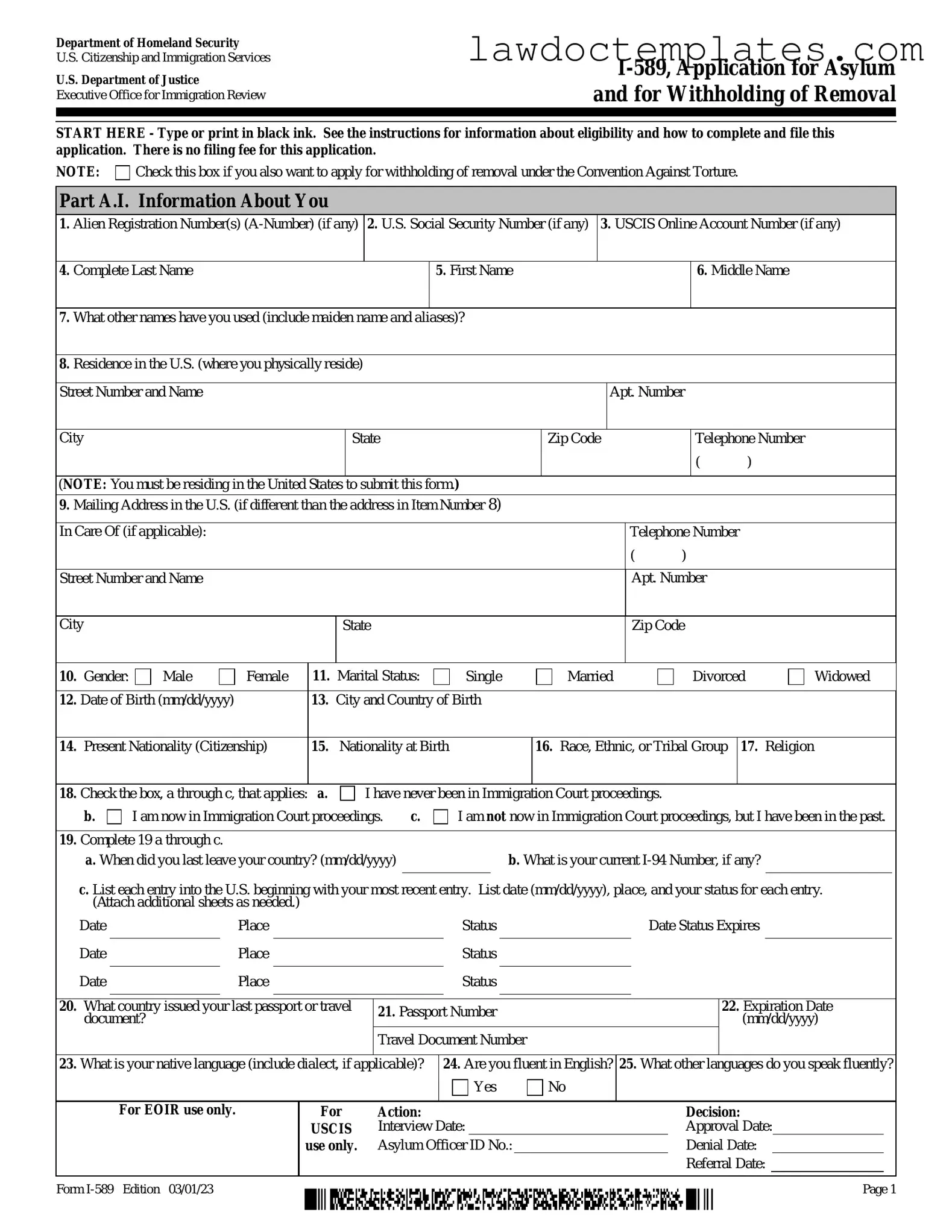 Fill Your USCIS I-589 Form