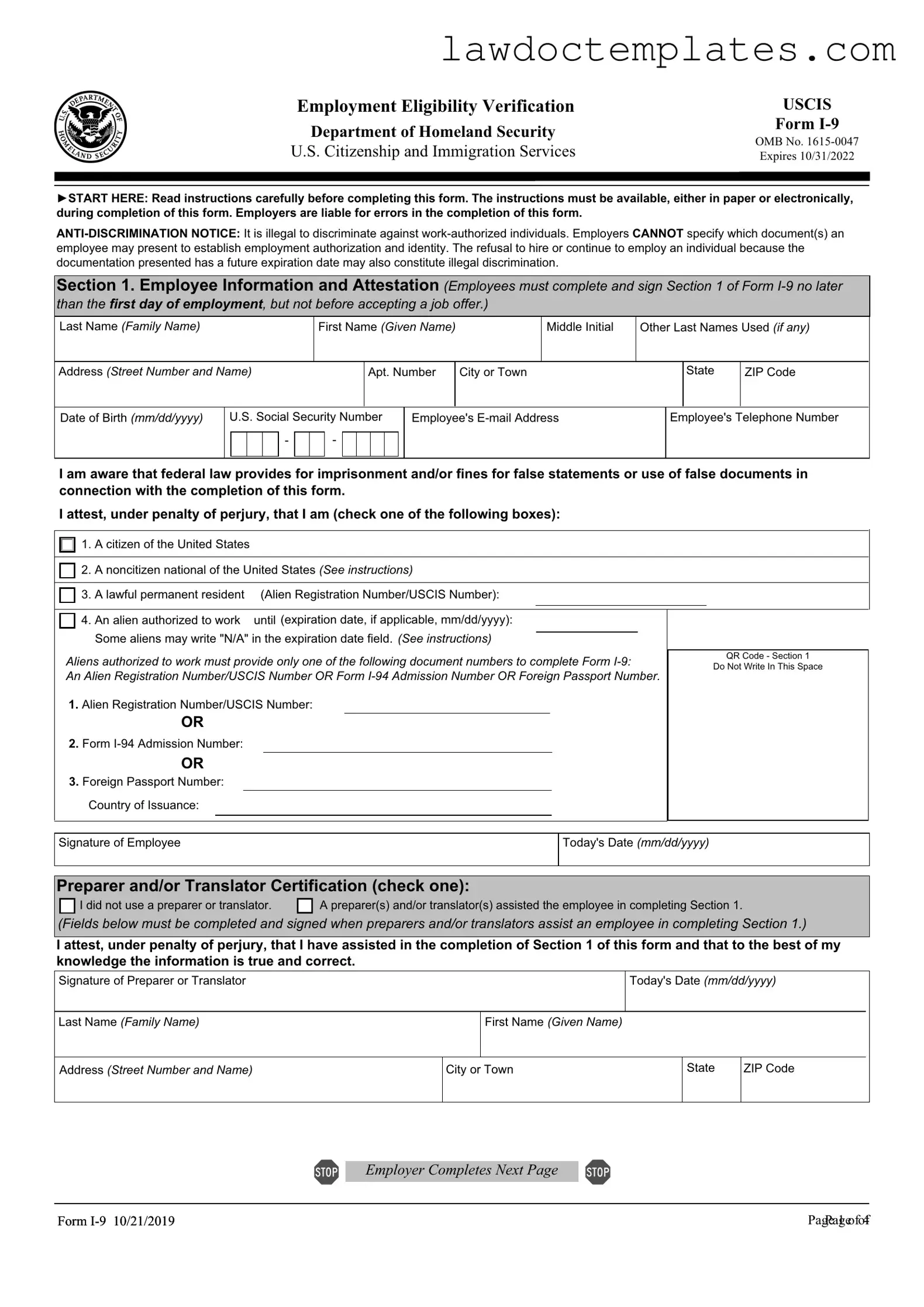 Fill Your USCIS I-9 Form