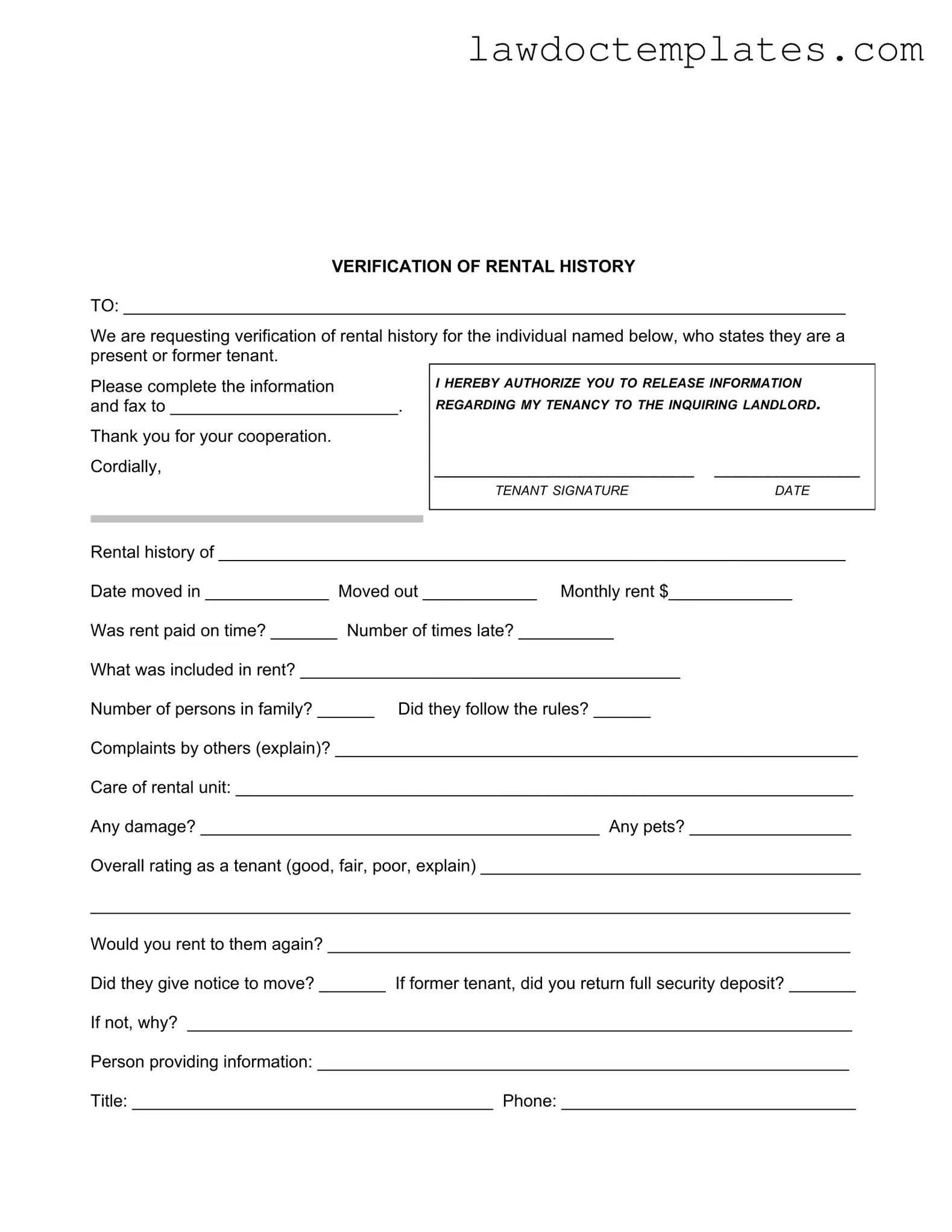 Fill Your Verification Rental Form