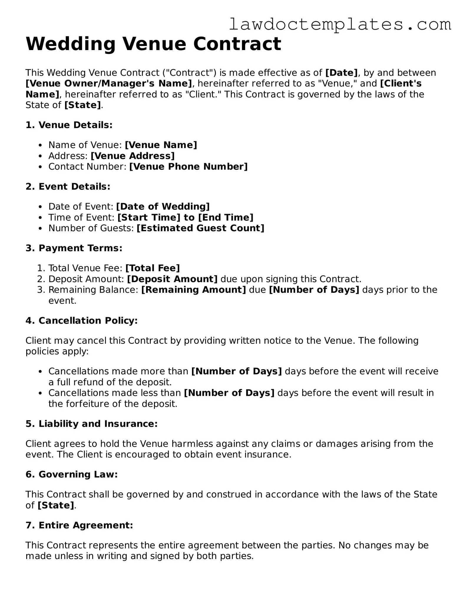 Blank Wedding Venue Contract Document