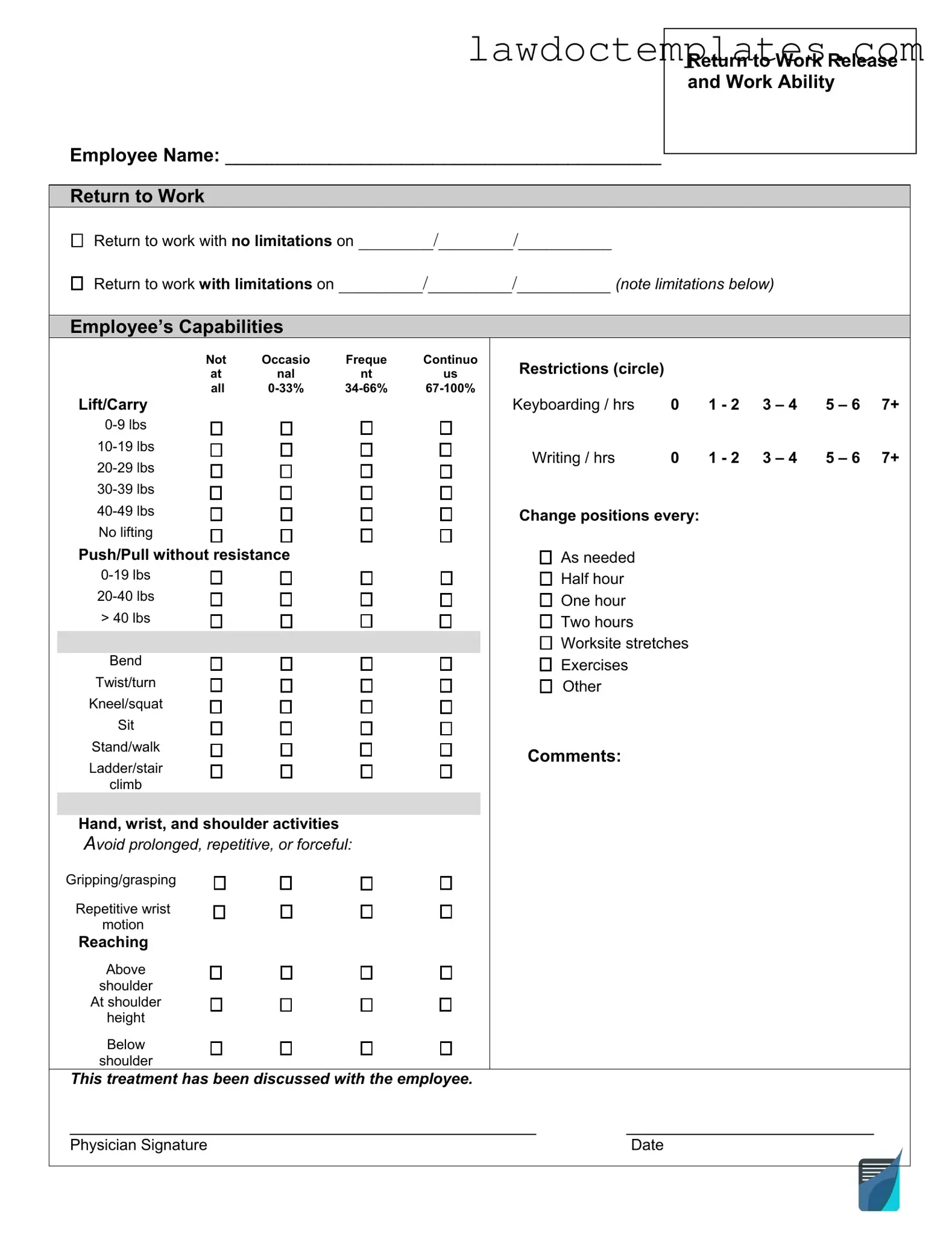 Fill Your Work Release Form
