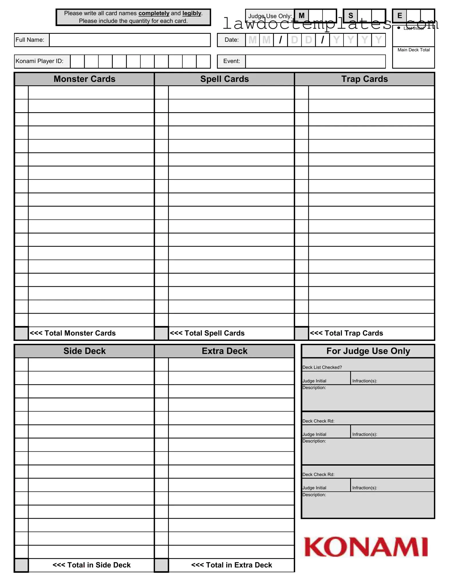 Fill Your Konami Decklist Form